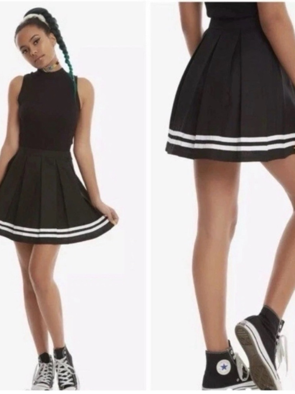 Hot Topic Pleated Mini Skirt Size Medium Black White Stripe Side Zip